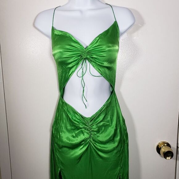 Overthesea Andromeda Green Satin Cut Out Cocktail Mermaid Fairy 90s Dress Size S - Picture 3 of 15